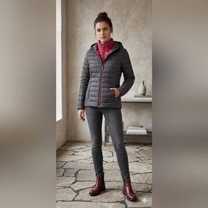 Medium, Tommy Hilfiger Hooded Packable lightweight jacket, Gray and Pink